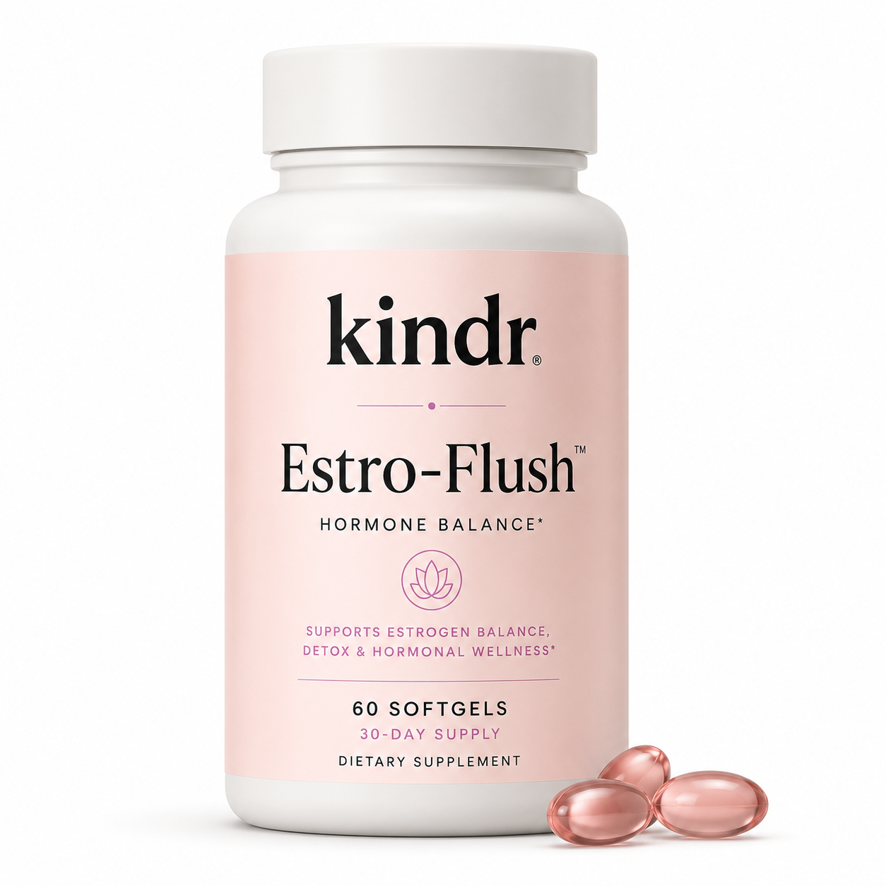 Kindr Estro-Flush Softgels — liposomal DIM, Calcium D-Glucarate, Silymarin. 60 softgels, 30-day supply.